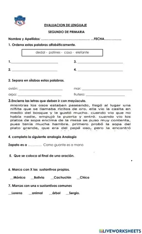 Examen de lenguaje