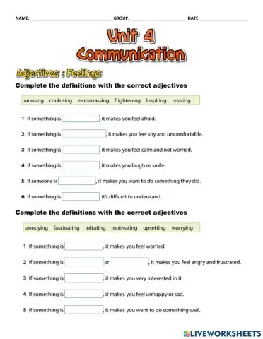 Adjectives to express feelings