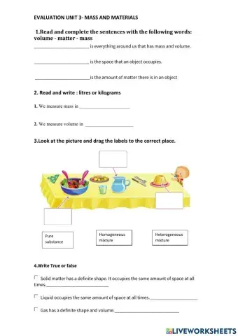 Evaulation Unit 3- Mass and volume
