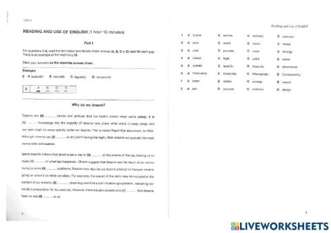 First for Schools - Reading and Use of English PART 1
