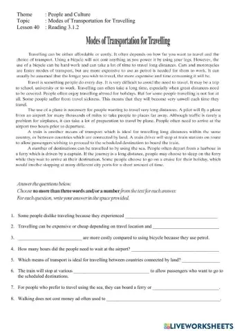 Modes of Transportation for Travelling