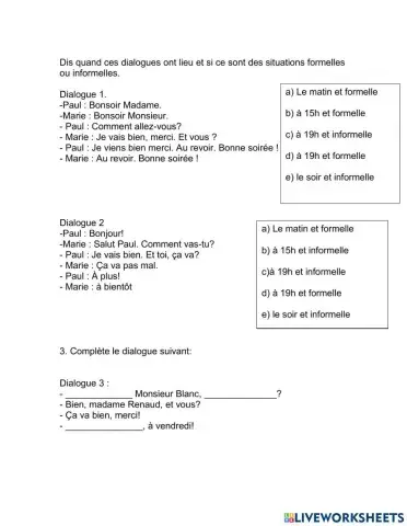 Les salutaions formelles et informelles