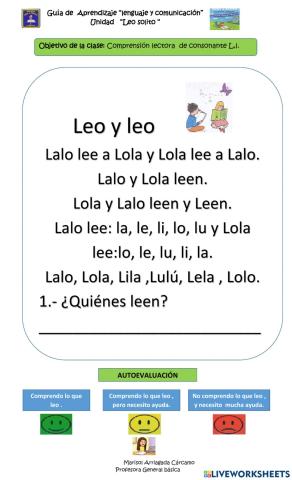 Comprensión lectora Lalo y Lola