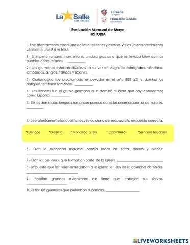 Evaluación mensual Historia Mayo
