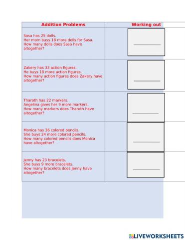 Addition Word Problems Practice 2