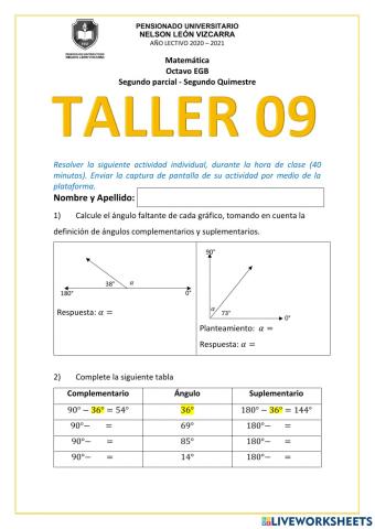 Ángulos complementarios y suplementarios