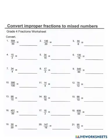 Converting improper fractions to mixed numbers  3