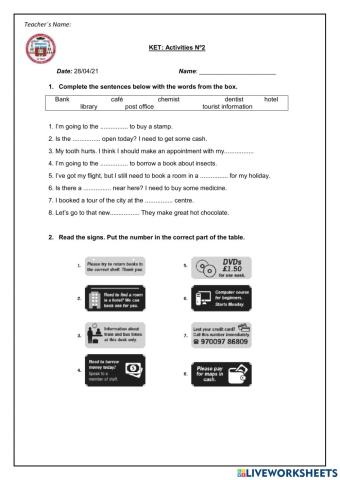 KET - Reading Part 1