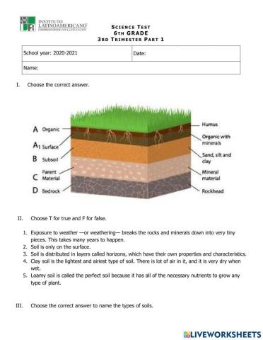 SCIENCE TEST (Soil formation and States of Matter)