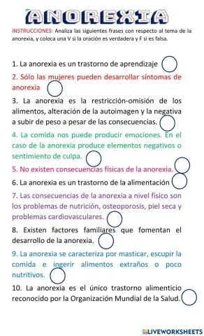 Falso y verdadero Anorexia