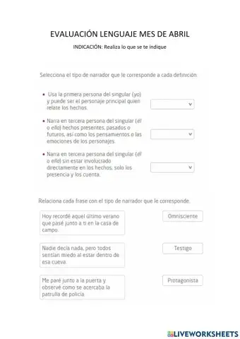 Evaluación abril lenguaje