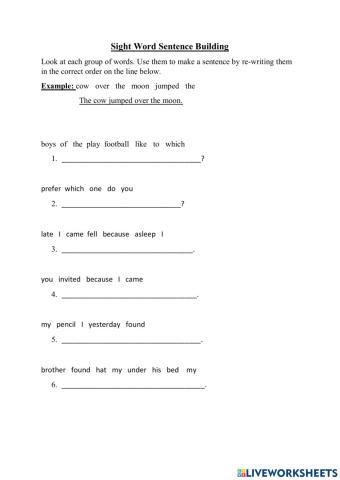 Sight Word Sentence Building