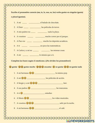 Verbo gustar y encantar