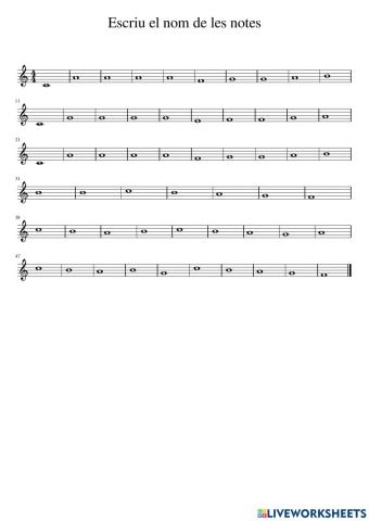 Escriu les notes musicals