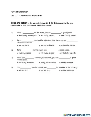 Zero and first conditional quiz