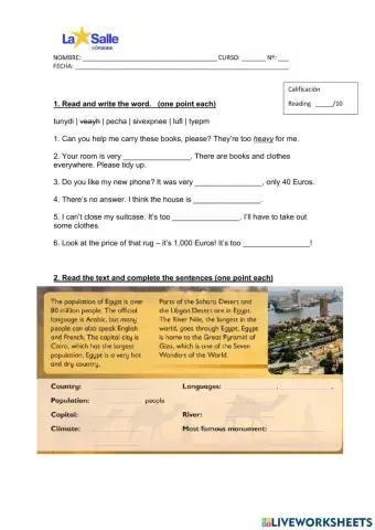 3rd grade end of test unit 7 reading and writing