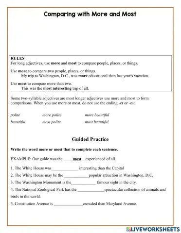 Comparing Adjectives more and most