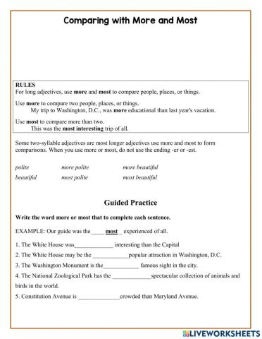 Comparing Adjectives more and most