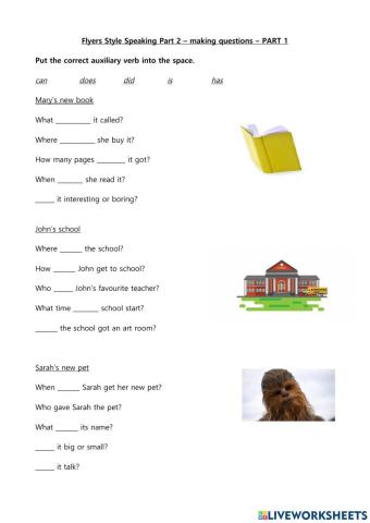 Flyers style Speaking 2 - Making Questions - Part 1 Easy