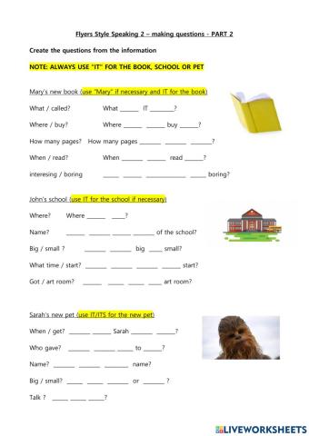 Flyers style Speaking 2 - Making Questions - Part 2 Difficult