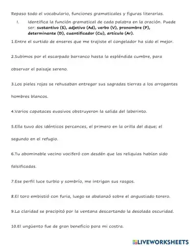 Repaso vocabulario y funciones gramaticales básicas