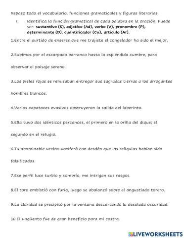Repaso vocabulario y funciones gramaticales básicas