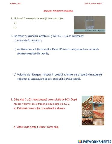 Ex.Reacții de substituție.