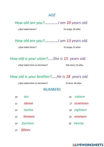 Preguntar y dar mi edad en ingles