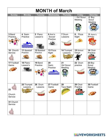 Reading calendar Test
