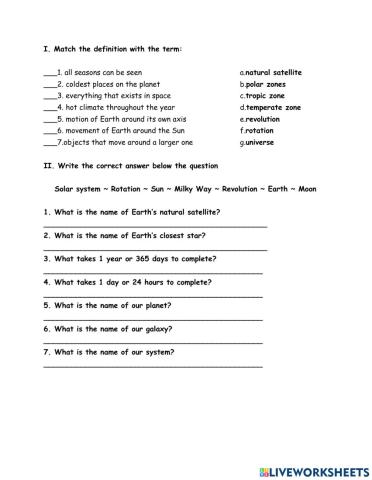 Earth in the Universe