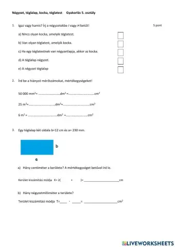 Terület, kerület, felszín térfogat-2021