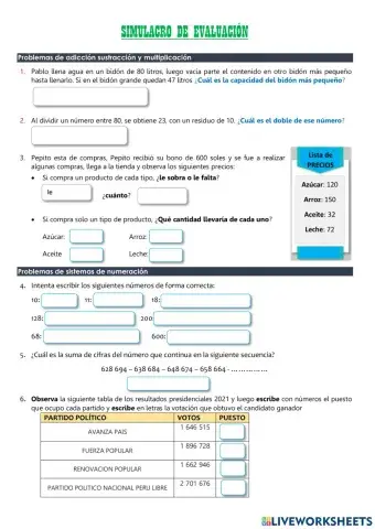 Evaluación 1 sexto grado