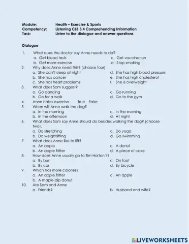 Listening CLB 3.4 CI - Understand Exercise-Hater Dialogue