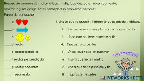 -Repaso de rectas, segmento, rayo, simetría, figuras congruentes y semejante