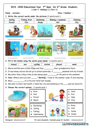 6th grade - unit 7 - quiz