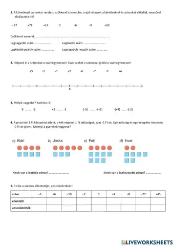 Egész számok összehasonlítása