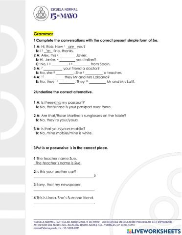Quizz Elementary Unit 1