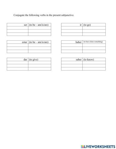 Spanish Present Subjunctive Irregulars