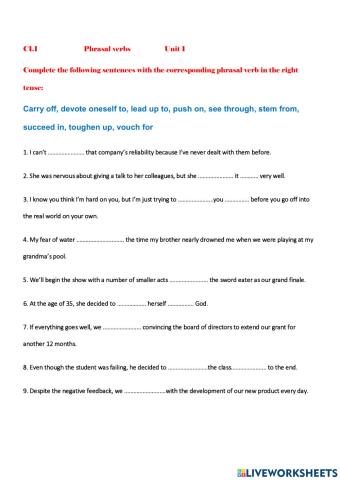 C1.1 Vocabulary Phrasal verbs Unit 1