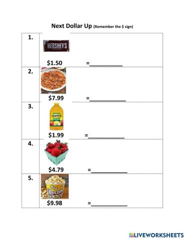 Dollar Up Worksheet