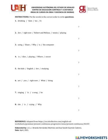 Present progressive (questions)