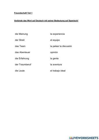 Freundschaft Wortschatz Teil 1