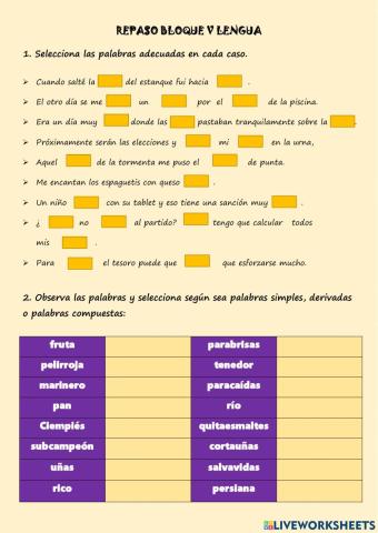 Repaso bloque v lengua
