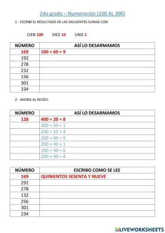 Numeración del 100 AL 300