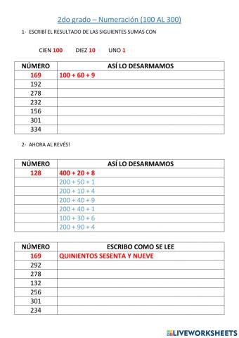 Numeración del 100 AL 300