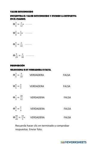 Proporciones y  valor desconocido