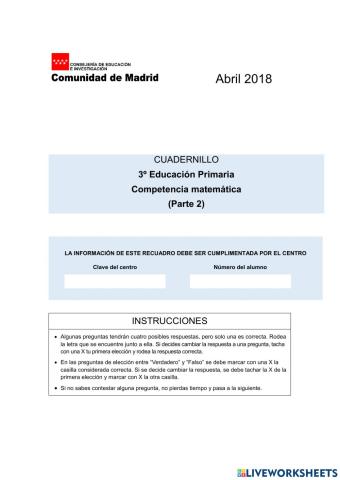 REPASO 3º PRUEBA EXTERNA COMP. MAT. II