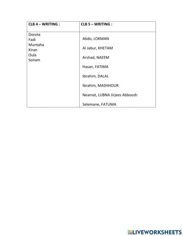 Writing Levels - Check your level