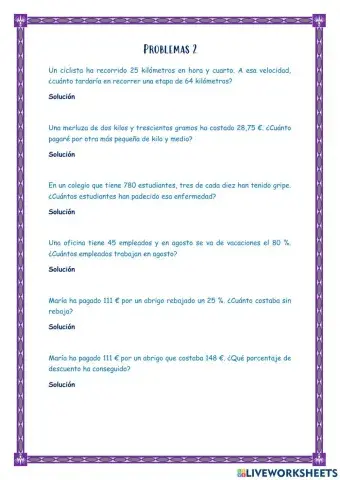 Problemas proporciones y porcentajes