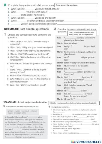Past simple questions and education